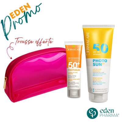PACK PEAU GRASSE ECRAN DERMACARE PHOTOSUN INVISIBLE OU TEINTE SPF50 + LAIT SOLAIRE CORPS SPF 50+ 250ML
