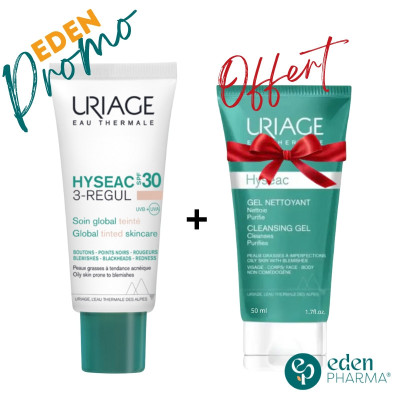 URIAGE HYSEAC 3 REGUL SOIN GLOBAL TEINTE SPF30 40ML+HYSEAC GEL NETTOYANT 50ML (OFFERT)