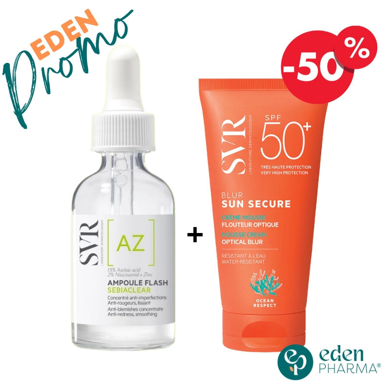 VENTE FLASH SVR SEBIACLEAR AMPOULE FLASH AZ 30ML + SUN SECURE BLUR -50%