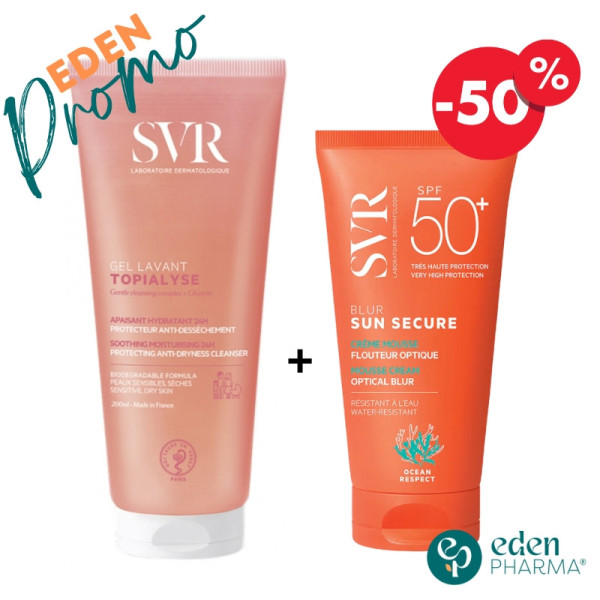 VENTE FLASH SVR TOPIALYSE GEL LAVANT 200ML + SUN SECURE BLUR -50%