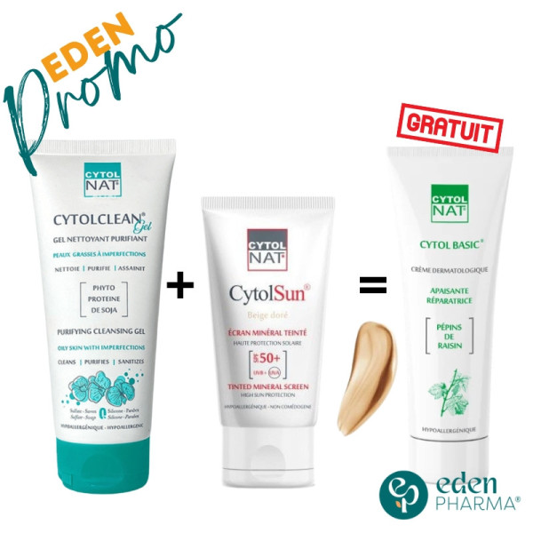 PACK CYTOLCLEAN NETTOYAGE+CYTOLSUN BEIGE DOREE+CYTOLBASIC 50ML OFFERT