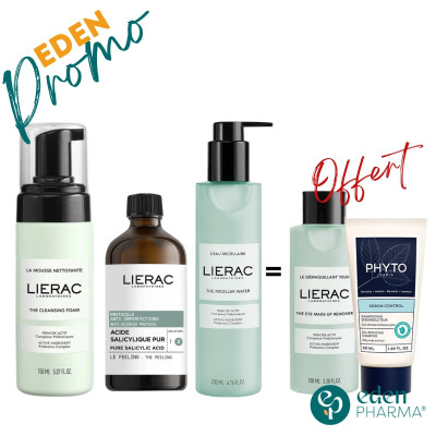 LIERAC ROUTINE PURIFIANTE+2CADEAUX OFFERTS EAU MICELLAIRE YEUX 100ML ET SHAMPOING 50ML