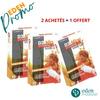 PACK DE 2 BOITE D3MINE VITAMINE D3 5000 30 GELLULES (LE 3EME OFFERT)