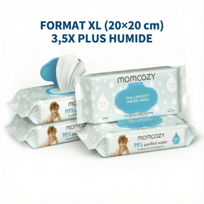 MOMCOZY LINGETTES XL 20×20 CM 99% EAU PURE SPÉCIAL BÉBÉ