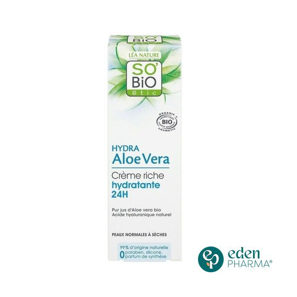 SO BIO HYDRA ALOE VERA CREME RICHE HYDRATANTE 24H PEAUX NORMALES A SECHES 50ML