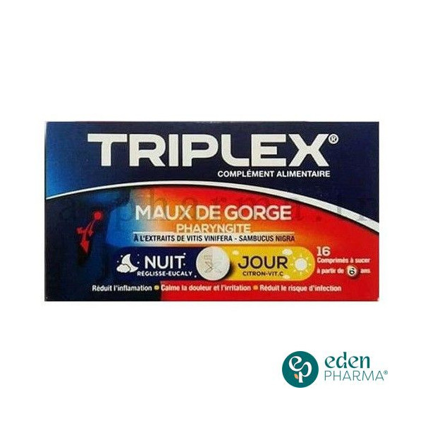 TRIPLEX JOUR NUIT MAUX DE GORGE 16 COMPRIMES