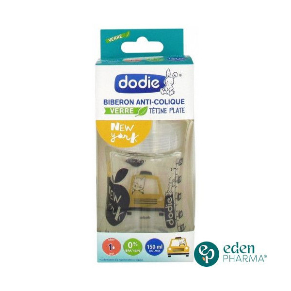 DODIE biberon verre anti-col 0-6 m new york 150 ml