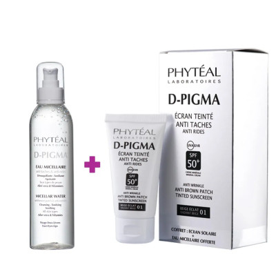 PHYTEAL-dpigma-ecran-teinté-beige-eclat-spf50+-50ml-+-dpigma-eau-micellaire-a-l'aloe-vera-150ml