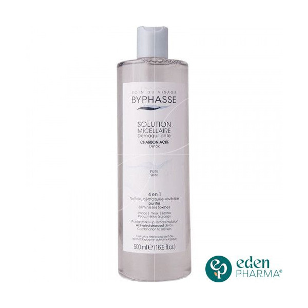 BYPHASSE SOLUTION MICELLAIRE DEMAQUILLANTE 4 EN 1 AU CHARBON ACTIF 500ML