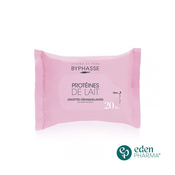 BYPHASSE LINGETTES DEMQUILLANTES PROTEINES DE LAIT 20 UNITES