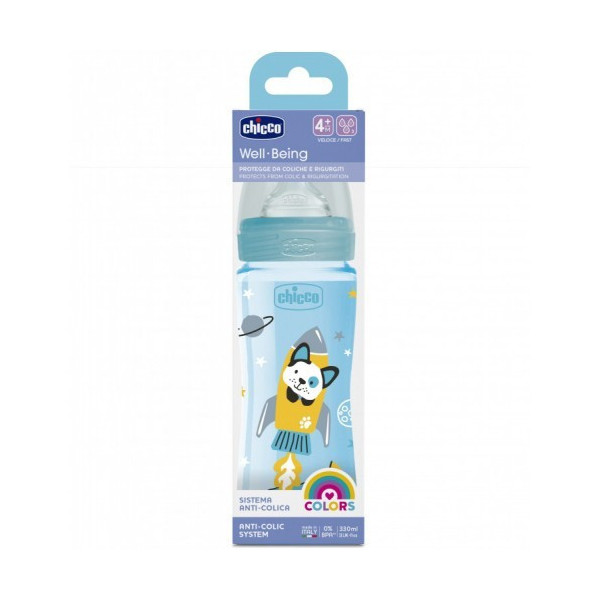 Chicco Biberon Well-Being 330ml , Tétine silicone 4M+