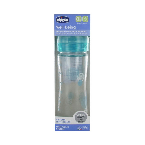 CHICCO WELL BEING BIBERON VERRE 240 ML DEBIT LENT 0 MOIS ET +