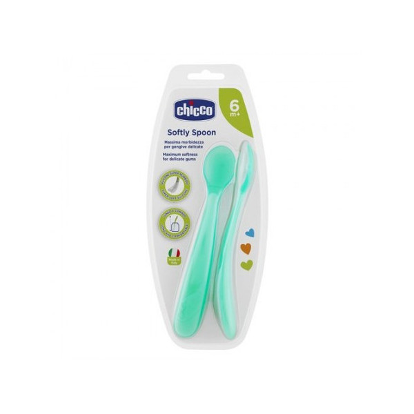 CHICCO 2 CUILLERE SILICONE, 6M+