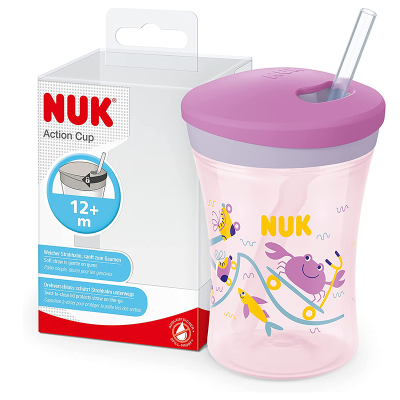 NUK-ACTION-CUP+PAILLE-230ML-Vert-/-Jaune-/-Mauve