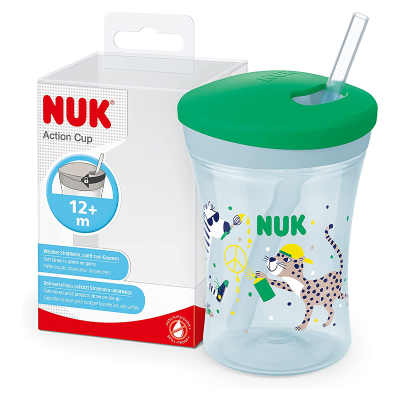 NUK-ACTION-CUP+PAILLE-230ML-Vert-/-Jaune-/-Mauve