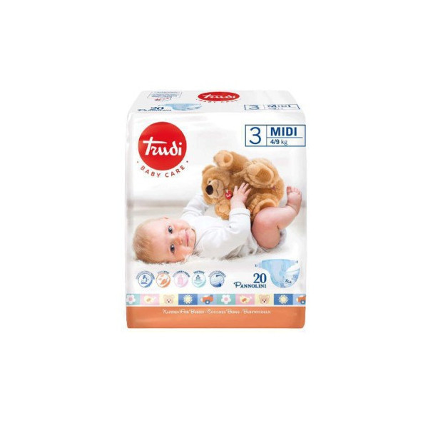 TRUDI BABY COUCHE MIDI 4/9 KG TAILLE 3 BOITE DE 20