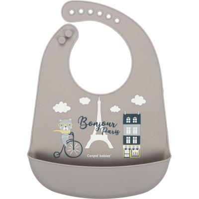 CANPOL-BABIES-bavoir-silicone-avec-poche-bonjour-paris-Beige---ref-74/027