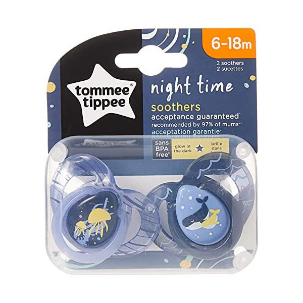 TOMMEE TIPPEE 2 SUCETTES NIGHT TIME 6-18M