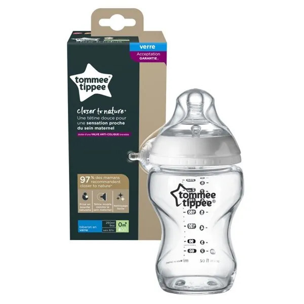 TOMMEE TIPPEE COLSE TO NATURE BIBERON BLAN EN VERRE 0M+ 250ML