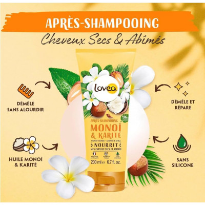 LOVEA APRES SHAMPOOING MONOI & KARITE CHEVEUX SECS ET ABIMES 200 ML