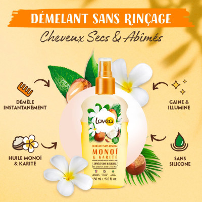 LOVEA DEMELANT SANS RINCAGE MONOI & KARITE CHEVEUX SECS ET ABIMES 150 ML