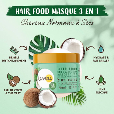 LOVEA HAIR FOOD MASQUE 3 EN 1 COCO & THE VERT CHEVEUX NORMAUX 390ML