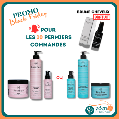 VENTE FLASH ROSE BAIE SHAMPOING, SERUM, MASQUE + BRUME CHEVEUX 50ml GRATUIT