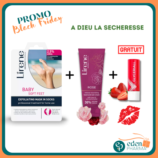 VENTE FLASH LIRENE CREME A MAINS + LIRENE CHAUSSETTES SOFT 2.5% UREA + BAUME A LEVRE GRATUIT