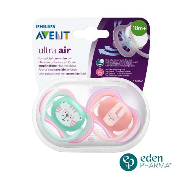 AVENT 2 SUCETTES ULTRA AIR FILLE 18M+