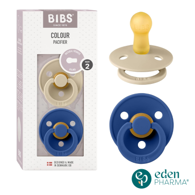BIBS 2 SUCETTES NATURAL RUBBER (BEIGE-BLEU) 2 AGE 6M+