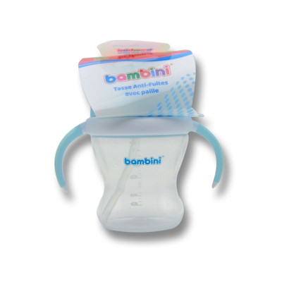 BAMBINI TASSE ANTI-FUITES AVEC PAILLE ROSE OU BLEU 200ML