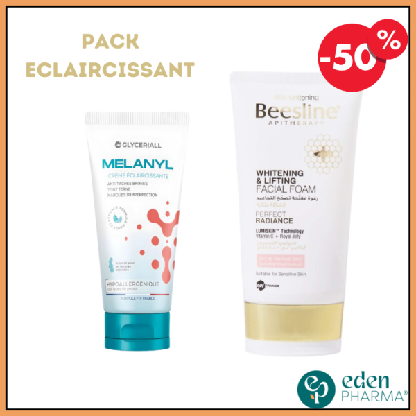 PACK ECLAIRCISSANT MELANYL CREME ECLAIRCISSANTE + GEL NETTOYANT BEESLINE ECLAIRCISSANT LIFTANT -50%