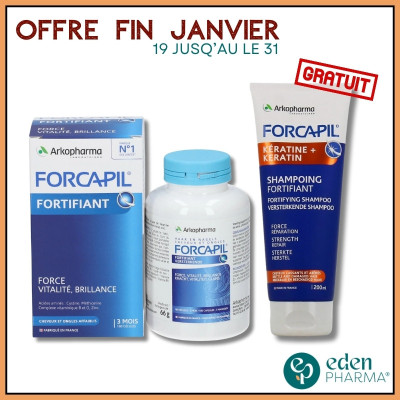 OFFRE FORCAPIL BOITE DE 180 GELULES + SHAMPOING KERATINE GRATUIT