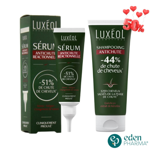 LUXEOL COFFRET SERUM ANTI CHUTE REACTIONNELLE 50ML + SHAMPOING ANTI CHUTE 200ML -50%