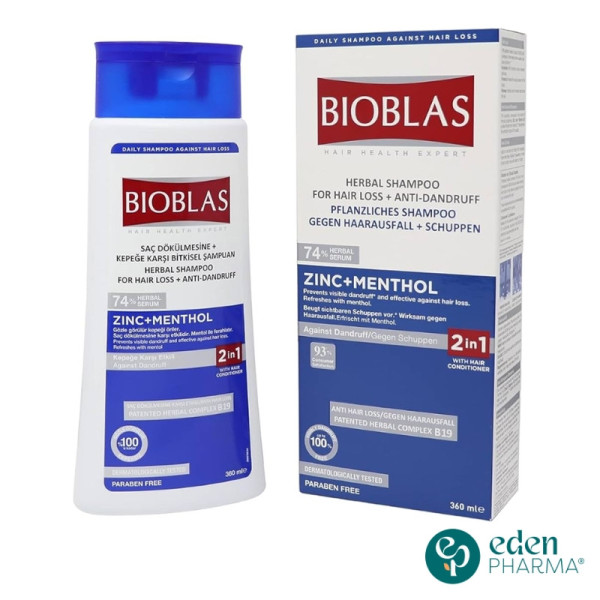 BIOBLAS HERBAL SHAMPOING ZINC+MENTHOL ANTI PELLICULES 360ML