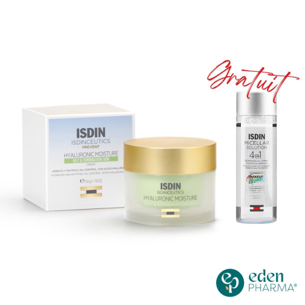 ISDIN COFFRET CREME HYDRATANTE A L'ACIDE HYALURONIQUE PEAUX GRASSES ET MIXTE +EAU MICELLAIRE 30ML