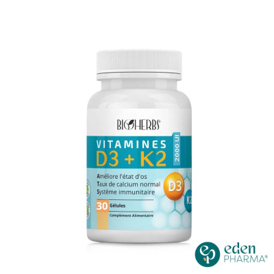 BIOHERBS VITAMINES D3+K2 30 GÉLULES