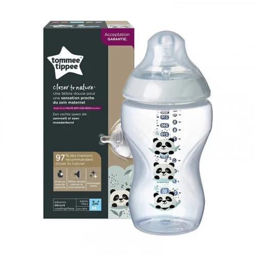Tommee Tippee Closer To Nature Biberon Panda Vert 3 m+ 340 ml