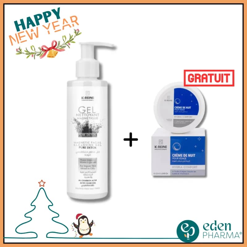 Vente Flash Duo K-Reine Gel Nettoyant Pure Detox + Creme Hydratante de Nuit Gratuite
