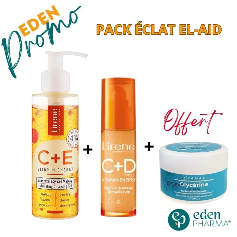 Pack Eclat et Hydratation Lirene Gel Nettoyant + Serum Vitamine C + Creme Hydratation Intense 100 gr Offert