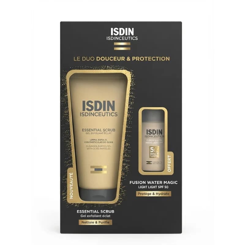 ISDIN ISDINCEUTICS ESSENTIAL SCRUB COFFRET LE DUO DOUCEUR ET PROTECTION
