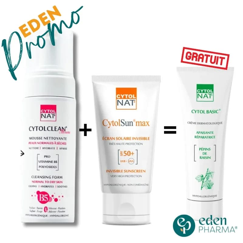 Pack Cytolclean Mousse+cytolsun Max Invisible+cytolbasic 50 ml Offert