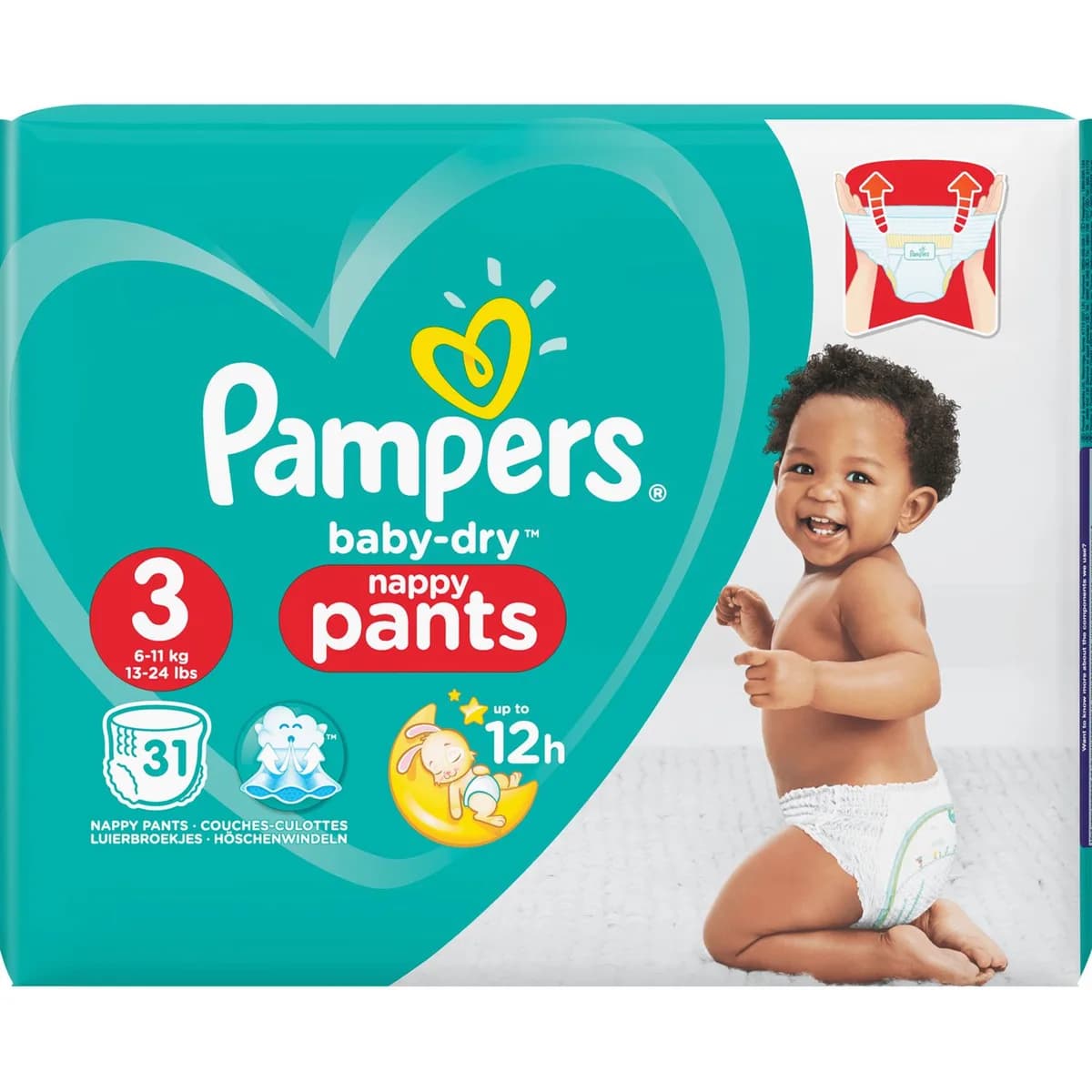 PAMPERS BABY-DRY PANTS COUCHES-CULOTTES TAILLE 3 (6-11KG) 31 COUCHES