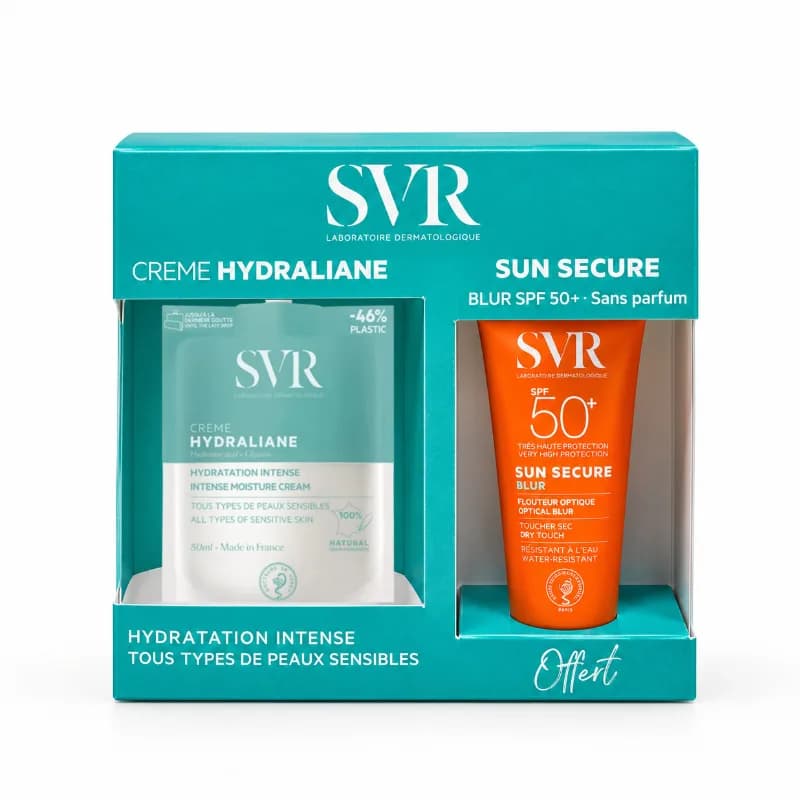 SVR COFFRET HYDRALIANE CREME TOUS TYPES DE PEAUX SENSIBLES 50ML + SUN SECURE BLUR SANS PARFUM 15ML OFFERT