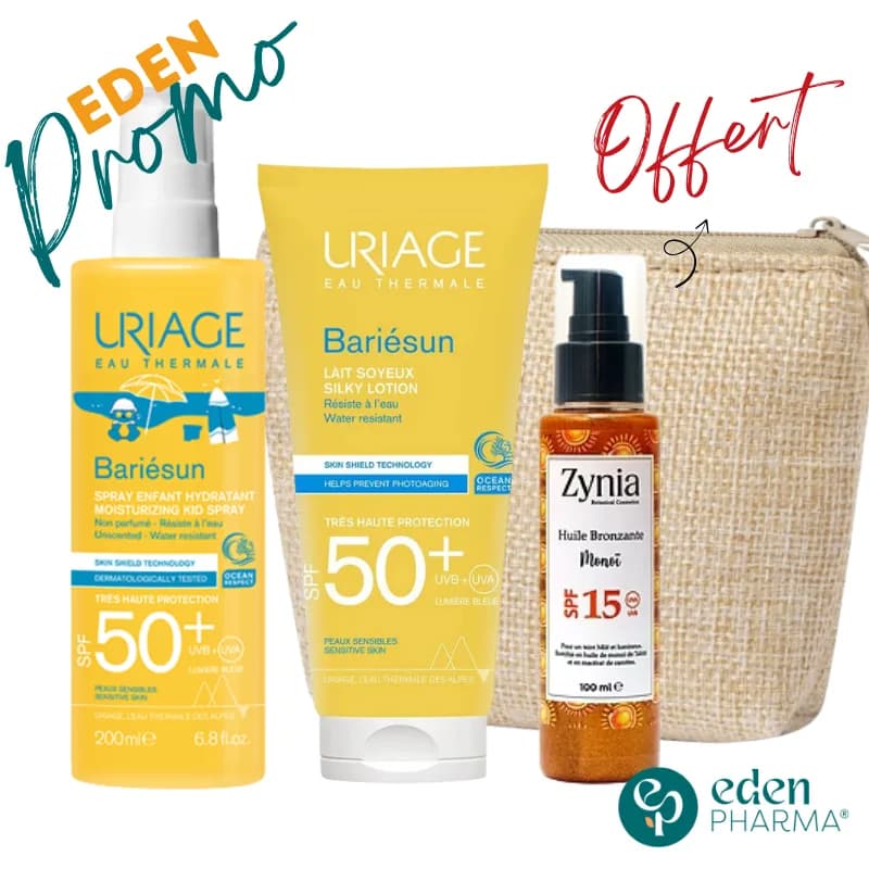 Uriage Bariesun Kids Invisible SPF 50+ 200 ml +Lait Solaire Adulte SPF50+ Zynia Huile Bronzante SPF15 et Trousse Gratuit