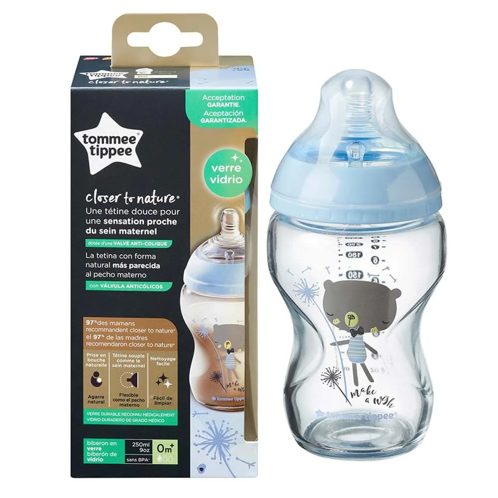 Tommee Tippee Closer To Nature Biberon Ours Bleu en Verre 0 m+ 250 ml