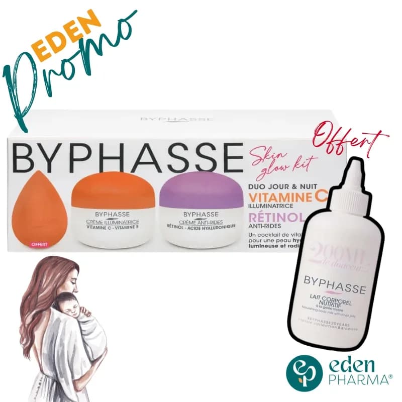 Byphasse Kit Skin Glow Cremes Vitamine C 50 ml et Retinol 50ml+beauty Blender (Offert)