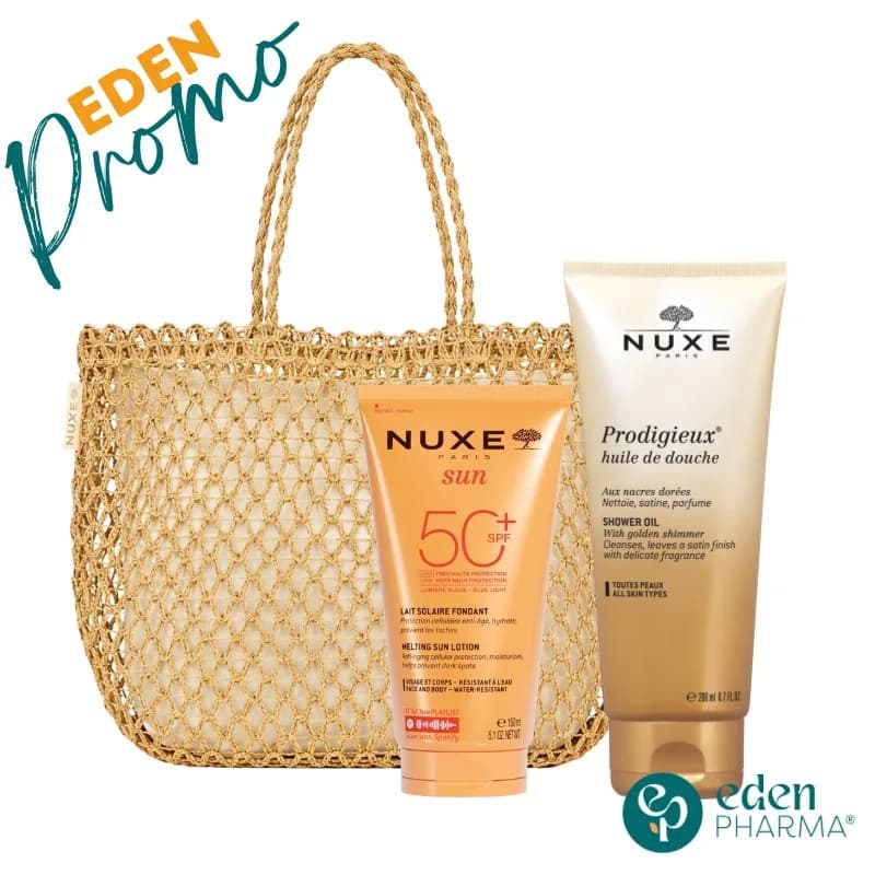 Nuxe Sac Sun Lait Fondant Haute Protection SPF50+ 150 ml + Huile de Douche 200 ml Gratuit