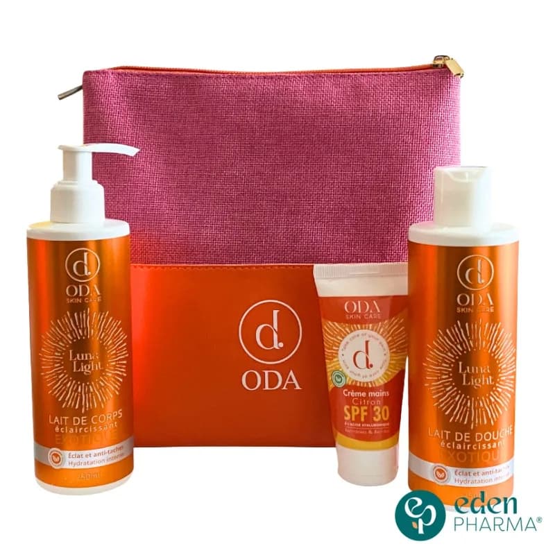 Oda Lait de Corps Exotique+lait de Douche+creme Mains SPF 30+trousse (Offert)