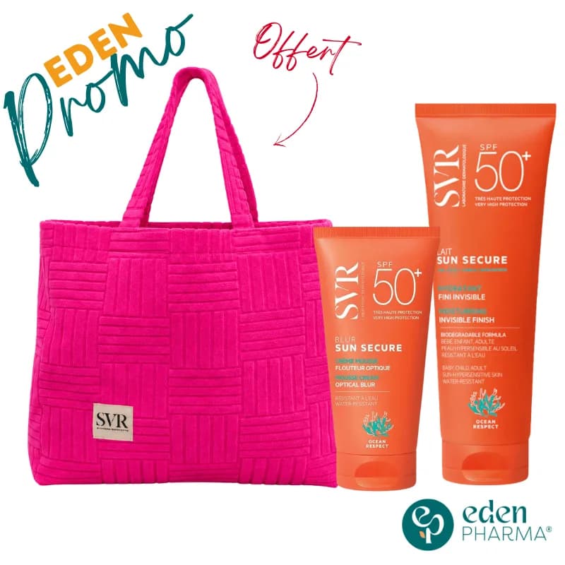 SVR Sac Sun Secure Blur, sans Parfum ou Teinte SPF50 50 ml + SVR Sun Secure Lait SPF50 250 ml
